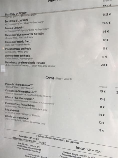 O moinho de casino menu